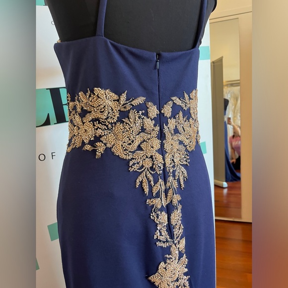 Faviana Navy Blue Gown with Gold Accents - Picture 5 of 7